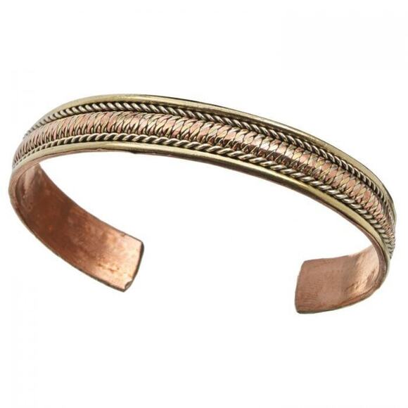 Traditional Nepalese Healing Path Cuff Bracelet Mixed Metal Copper Fair Trade - Picture 1 of 3
